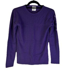 Queen of Cashmere Monogram Soft Cashmere Crewneck Sweater Purple Womens Small
